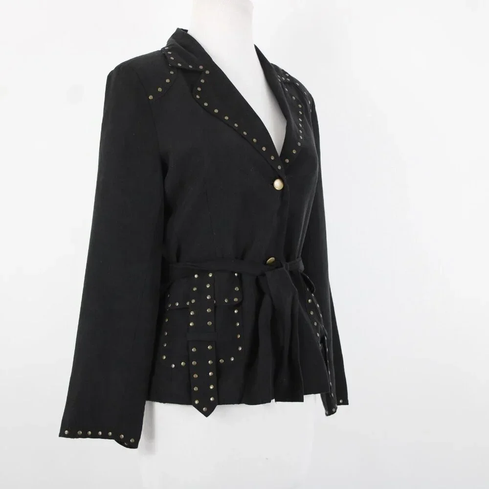 Carole Little Petites Sz M Black Bronze Studded Pockets Lined Polyester Jacket - Picture 6 of 16